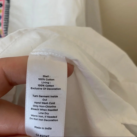 Talbots White 3/4 Sleeve Boho Embroidered Top size S - Picture 5 of 6